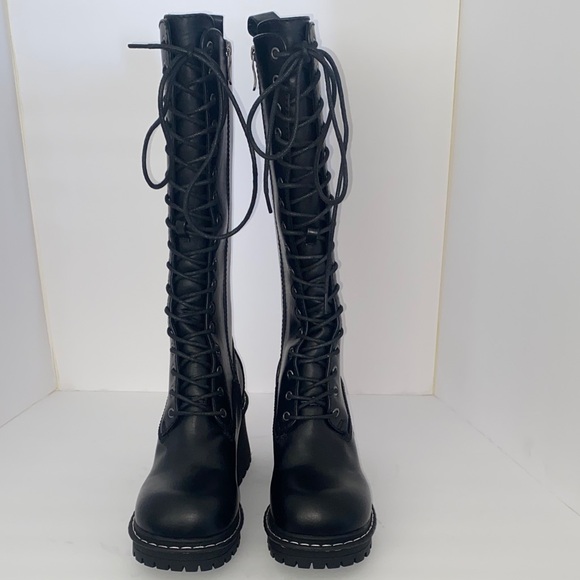 NWOB- Dolls Kill Current Mood Black Lace-Up Knee-High Boots - Picture 5 of 7